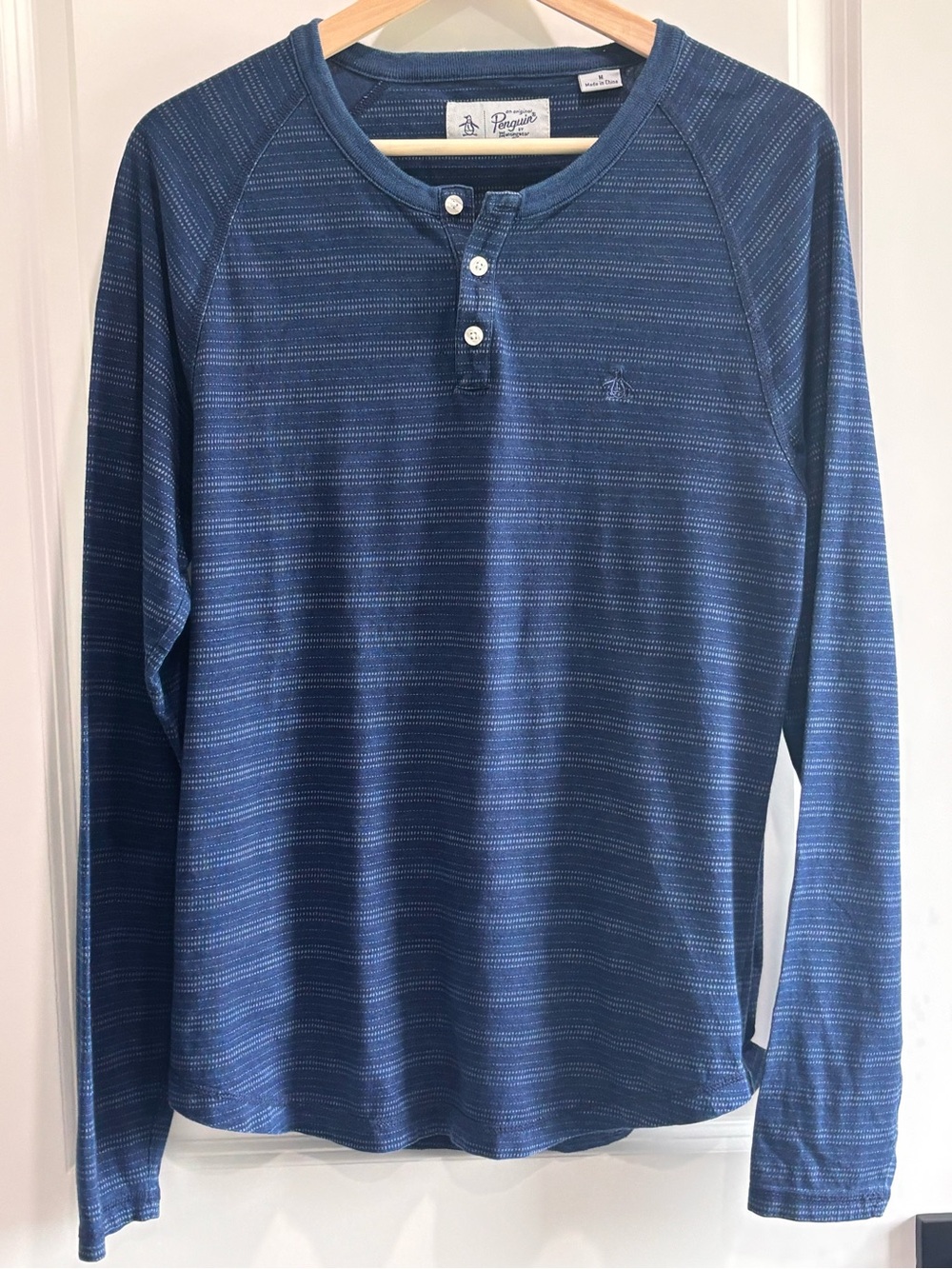 Original Penguin Navy Blue Striped Long-Sleeve Henley Shirt